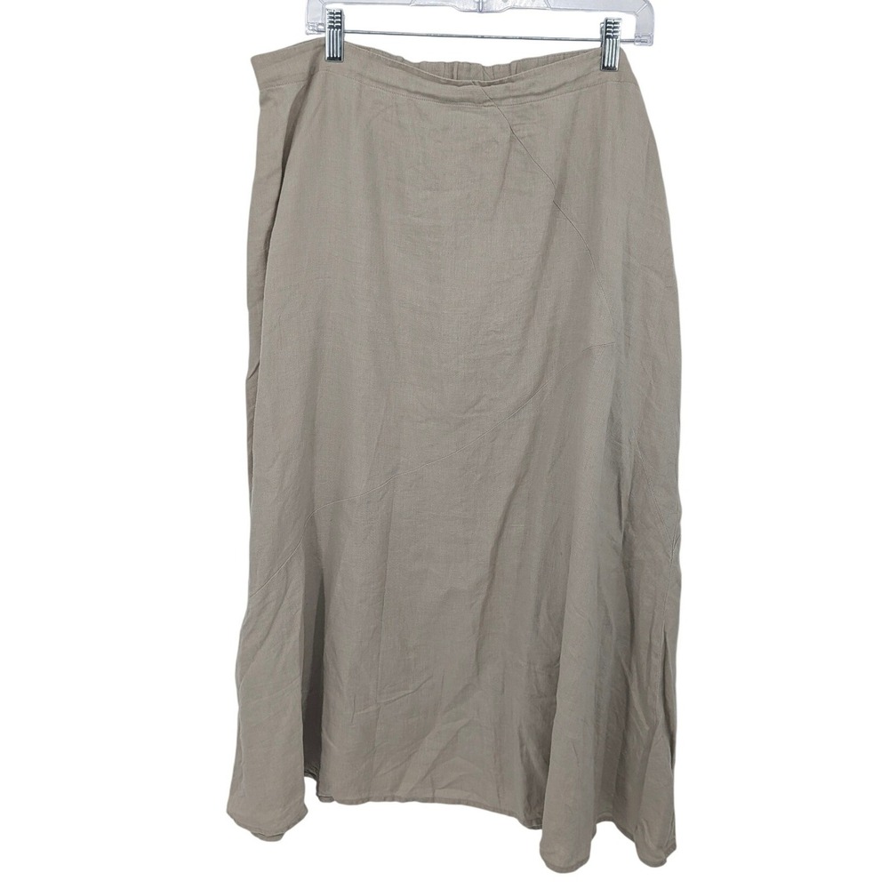 J Jill Love Linen Skirt Women Large Tan Asymmetrical Midi Casual Boho Lagenlook